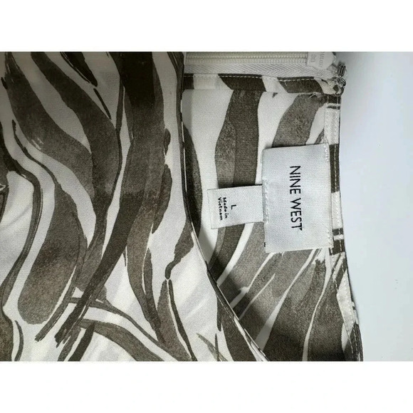 Nine West Pleated Midi Dress Size Large Greenish Brown Cream Zebra Print - Picture 5 of 7